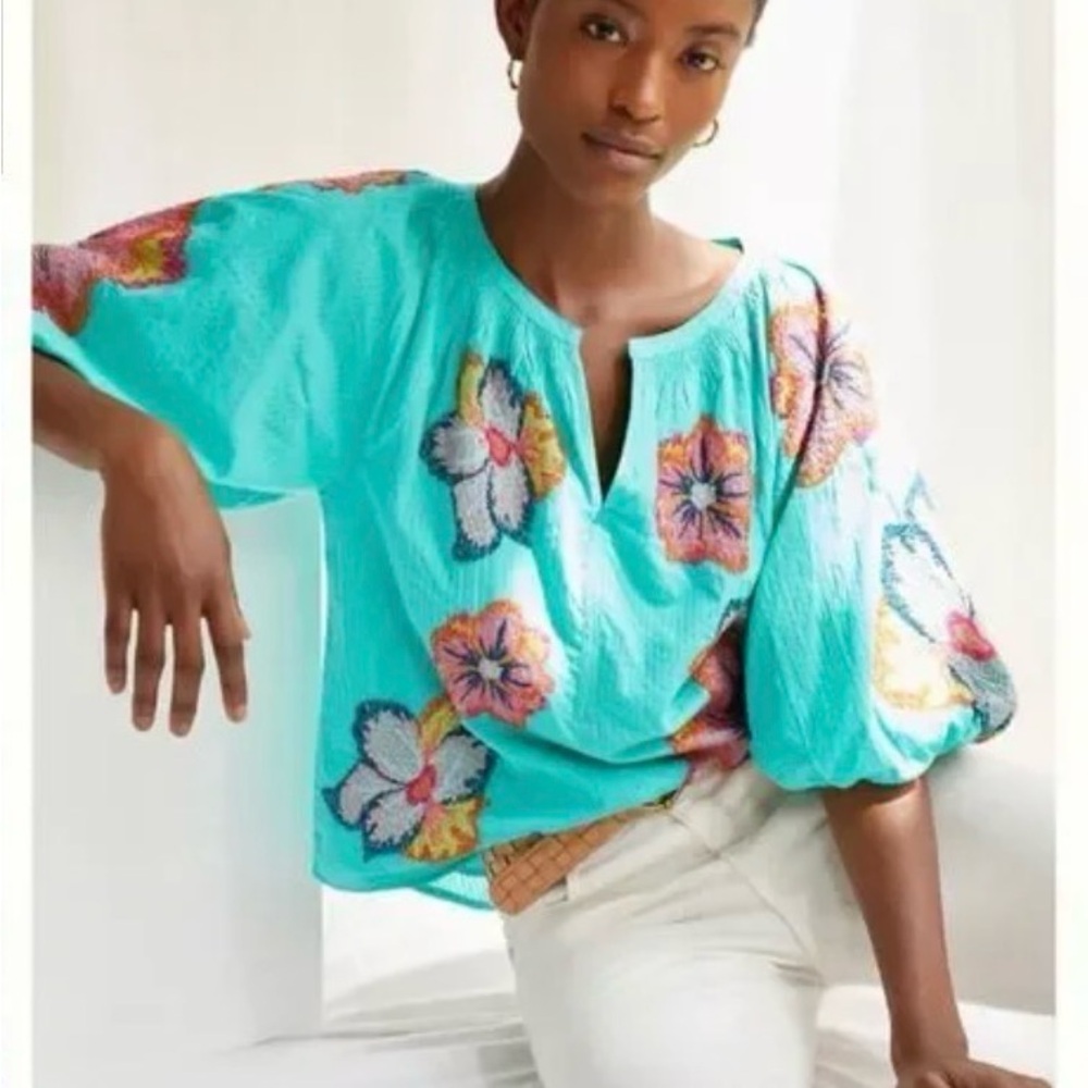 Anthropologie Maeve Floral Embroidered Women's Top